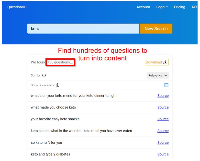 How to use QuestionDB Keyword Tool to Generate content Ideas