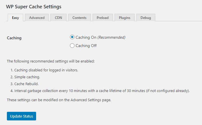 Recommended Settings for WP Super Cache Plugin